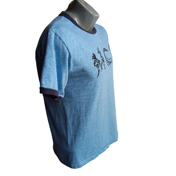 Single Stitch Vintage Men's T-shirt Medium Rayon Triblend Russell heather Blue M - Picture 6 of 7